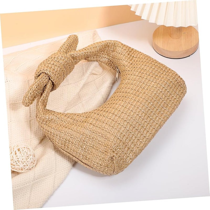 Natural Straw Handbag Women Woven Beach Bag Summer Travel Toiletry Purse - Image 5
